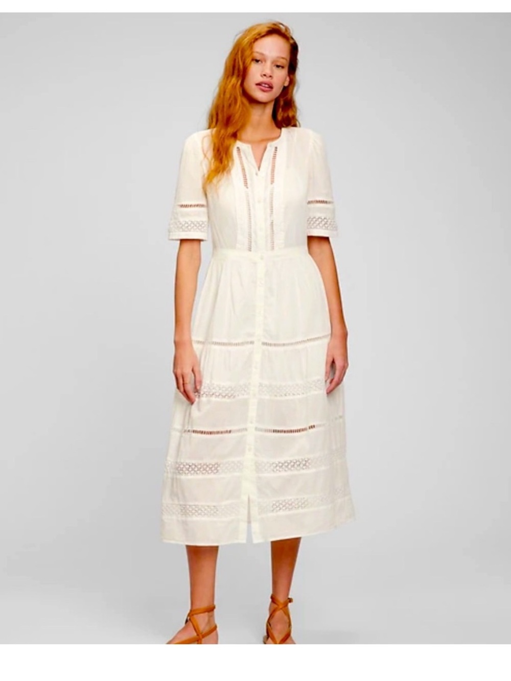 GAP Black Eyelet Tiered Midi Dress with Buttons